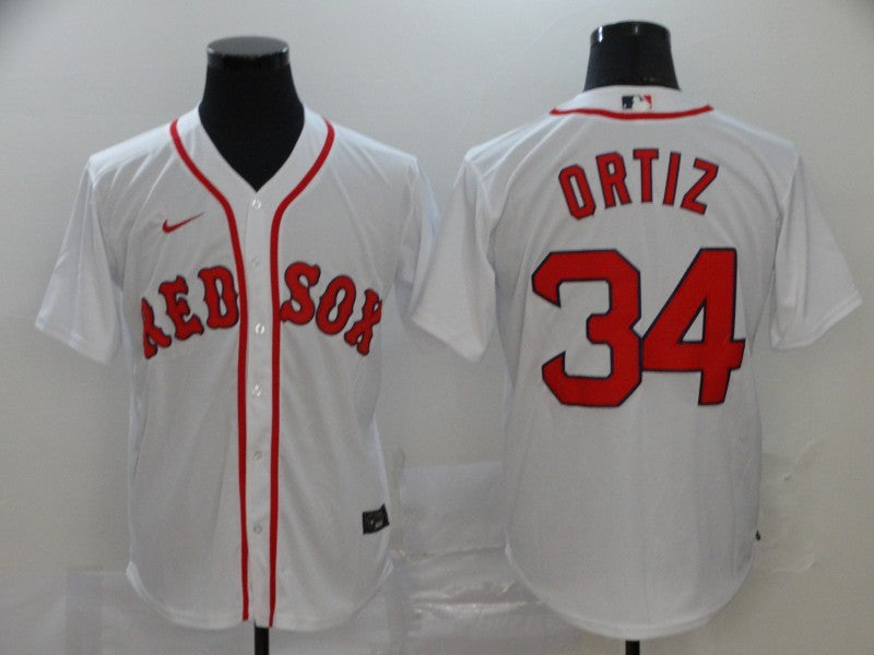 Men's Boston Red Sox David Ortiz #34 White Replica Baseball Jersey1 baseball jersey product view 1