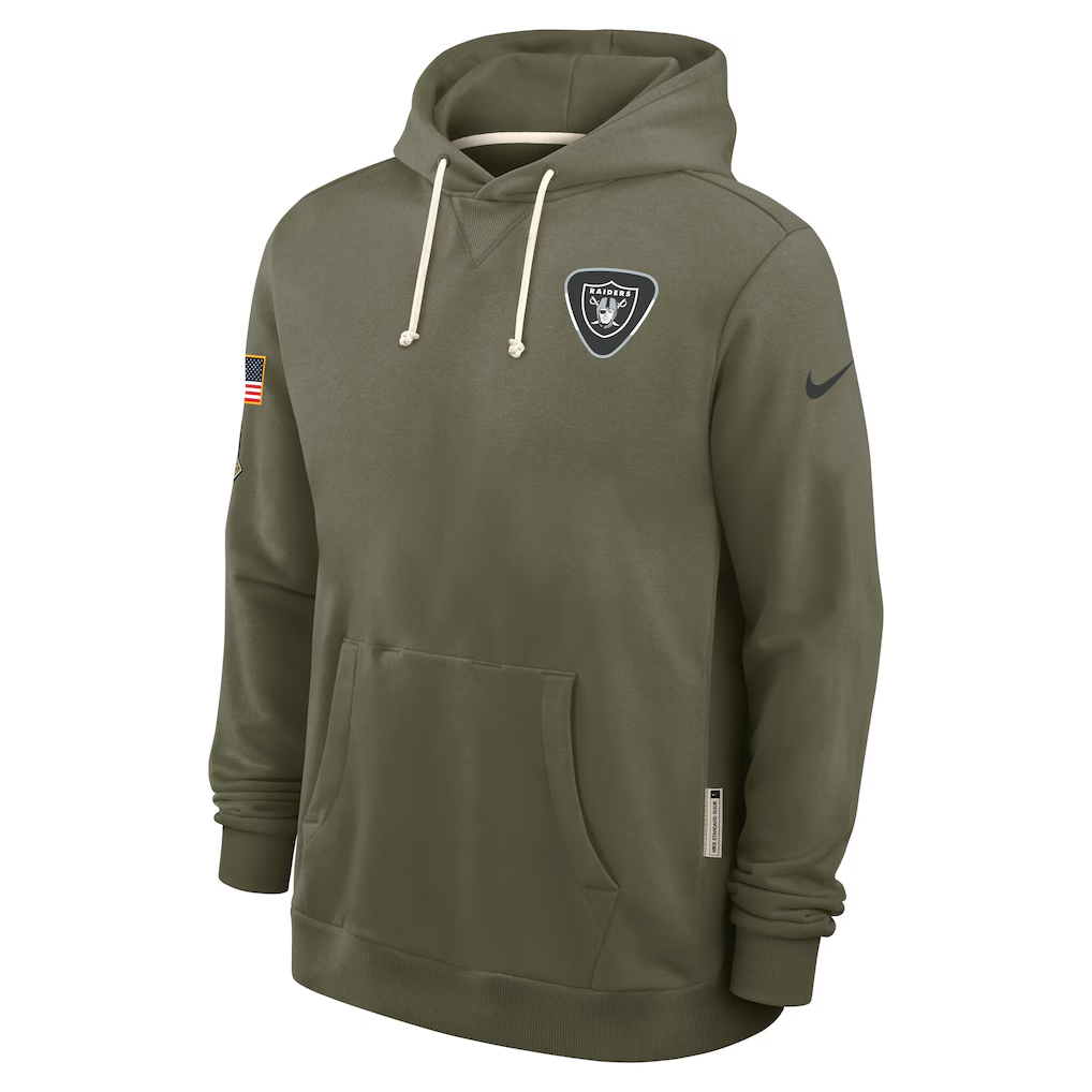 Men's Las Vegas Raiders Nike Olive 2025 Salute to Service Sideline Standard Issue Dri-FIT Hoodie football jersey product view 1