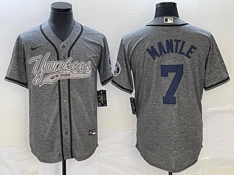 Men's New York Yankees Mickey Mantle #7 Gray Game Jersey Joint Edition baseball jersey product view 1
