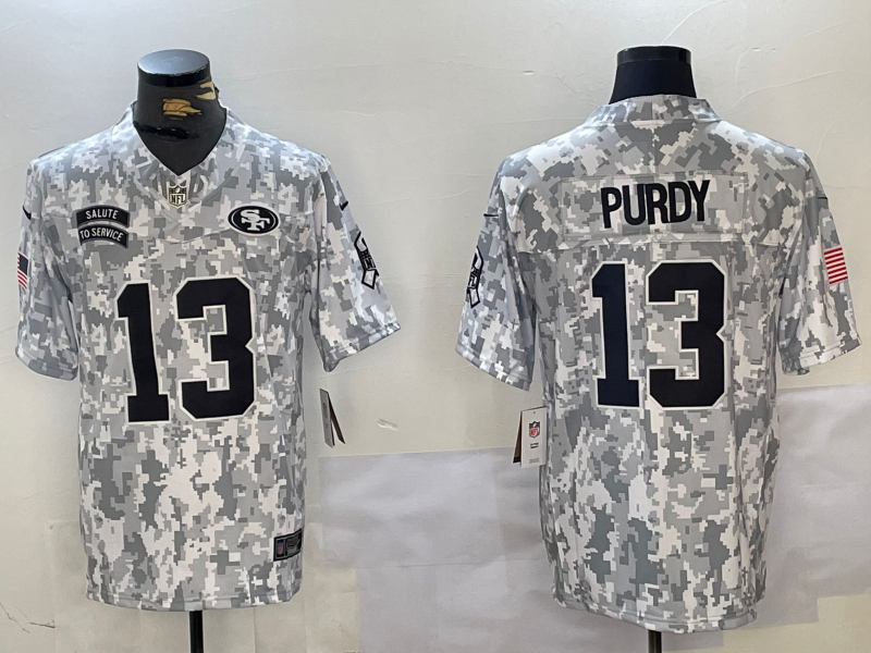 Men's San Francisco 49ers Brock Purdy #13 Arctic Camo 2024 Salute to Service Limited Jersey1 football jersey product view 1