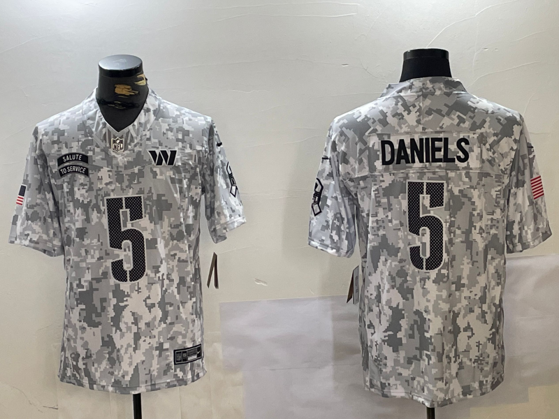 Men's Washington Commanders Jayden Daniels #5 Arctic Camo 2024 Salute to Service Limited Jersey1 football jersey product view 1