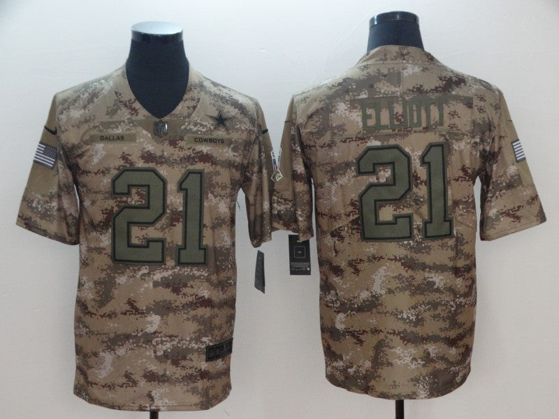 Men's Dallas Cowboys Ezekiel Elliott #21 Camouflage Game Jersey1 football jersey product view 1