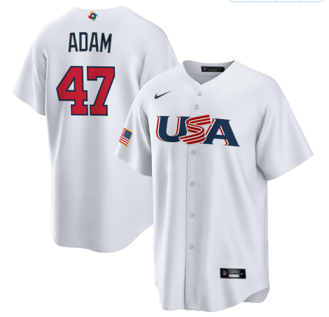 Men's 2023 World Baseball Classic #47 Jason Adam USA White Jersey1 baseball jersey product view 1