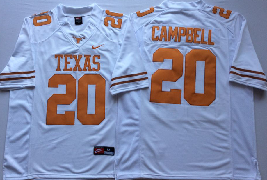 Men's Texas Longhorns Earl Campbell #20 White Replica Team Jersey sports jersey product view 1