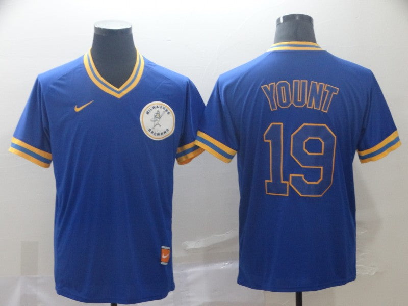 Men's Milwaukee Brewers Robin Yount #19 MLB Blue Player Jersey1 baseball jersey product view 1