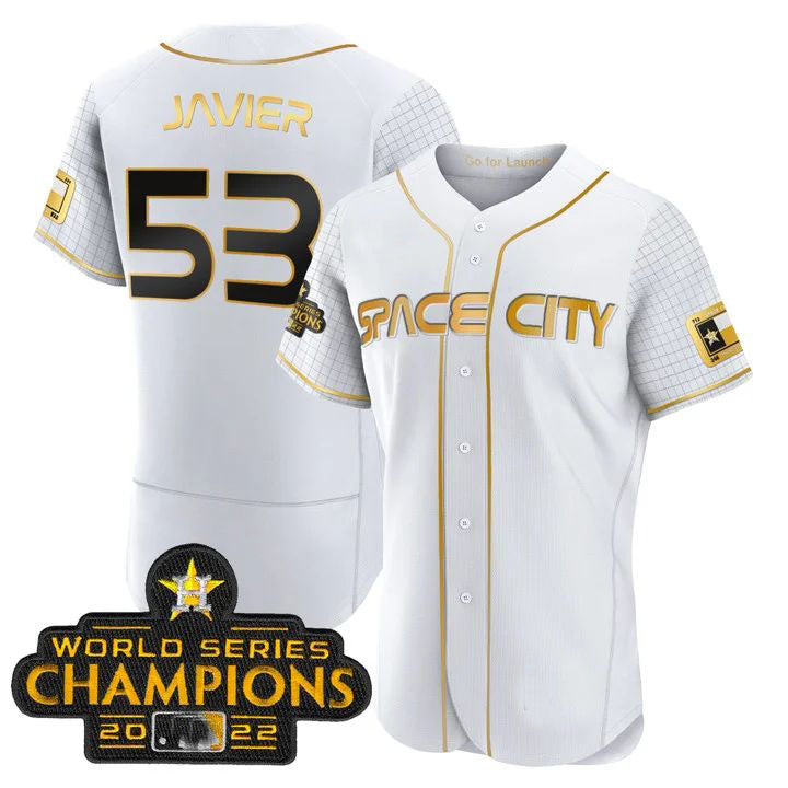 Houston Astros #53 CRISTIAN JAVIER 2023 SPACE CITY CHAMPIONS FLEX JERSEY ¨C WHITE ALL STITCHEDBaseball Jerseys baseball jersey product view 1