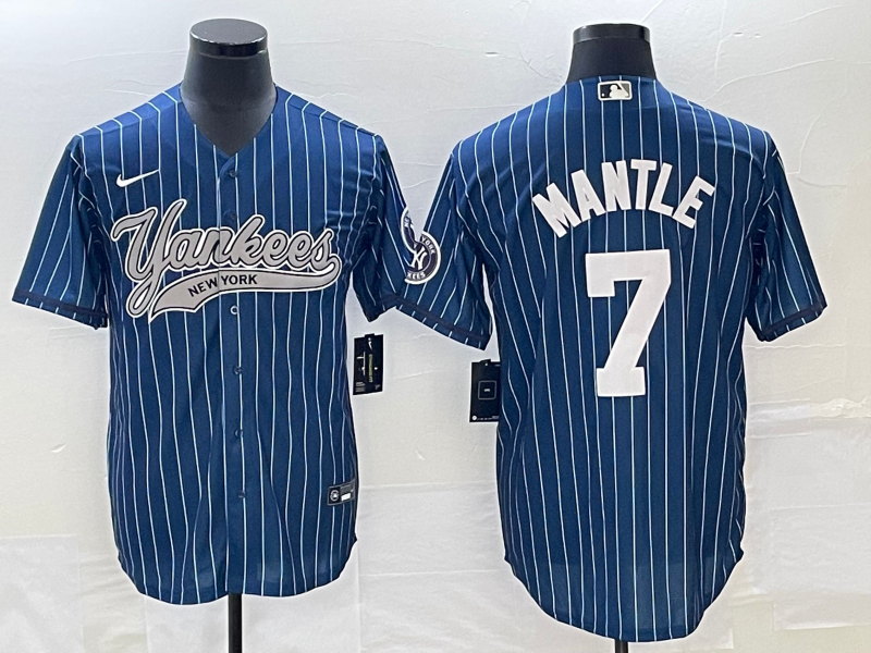 Men's New York Yankees Mickey Mantle #7 Blue Player Jersey1 Joint Edition baseball jersey product view 1