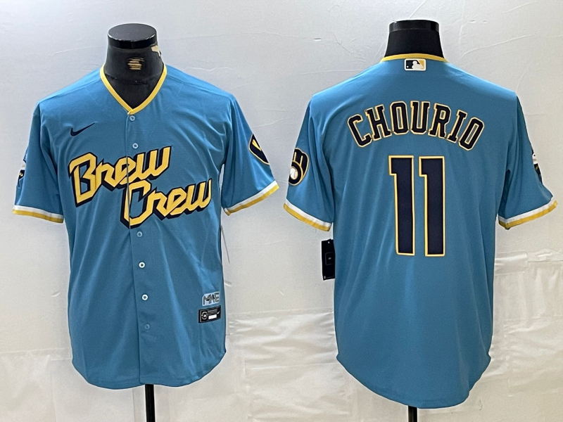 Men's Milwaukee Brewers Jackson Chourio #11 Powder Blue City Connect Replica Player Jersey1 baseball jersey product view 1