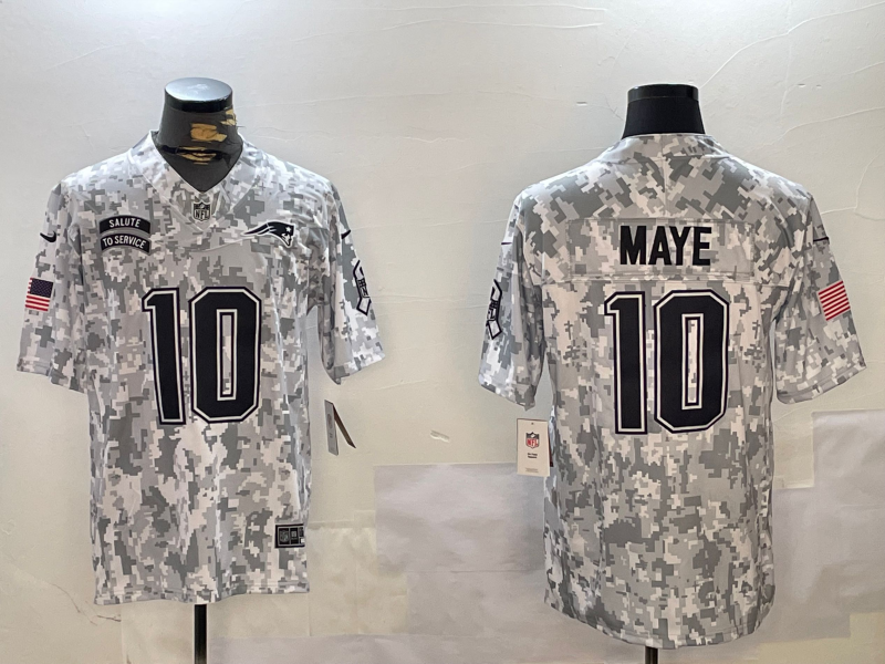 Men's New England Patriots Drake Maye #10 Arctic Camo 2024 Salute to Service Limited Jersey1 football jersey product view 1