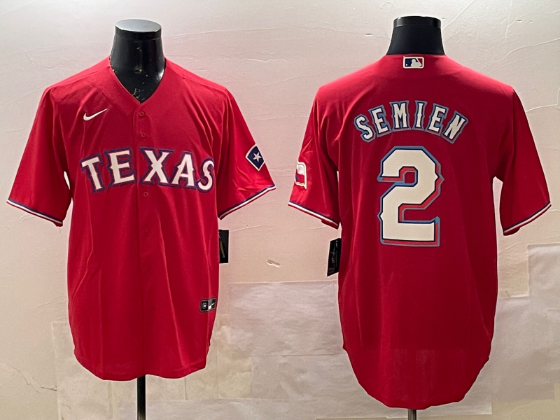 Men's Texas Rangers Marcus Semien #2 Red Replica Player Jersey baseball jersey product view 1