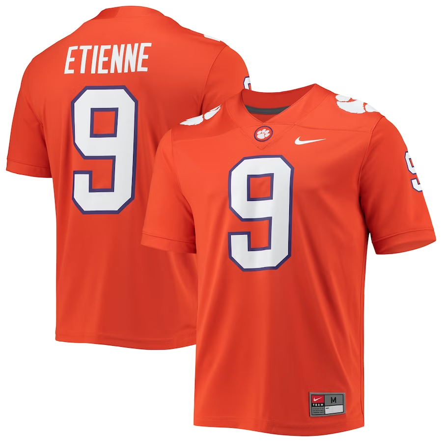 Men's Clemson Tigers Travis Etienne #9 Orange 2021 Draft Class Game Jersey sports jersey product view 1
