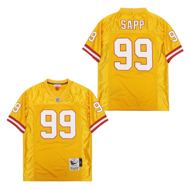 Warren Sapp 99 Tampa Bay Buccaneers Throwback Men Jersey - Yellow football jersey product view 1
