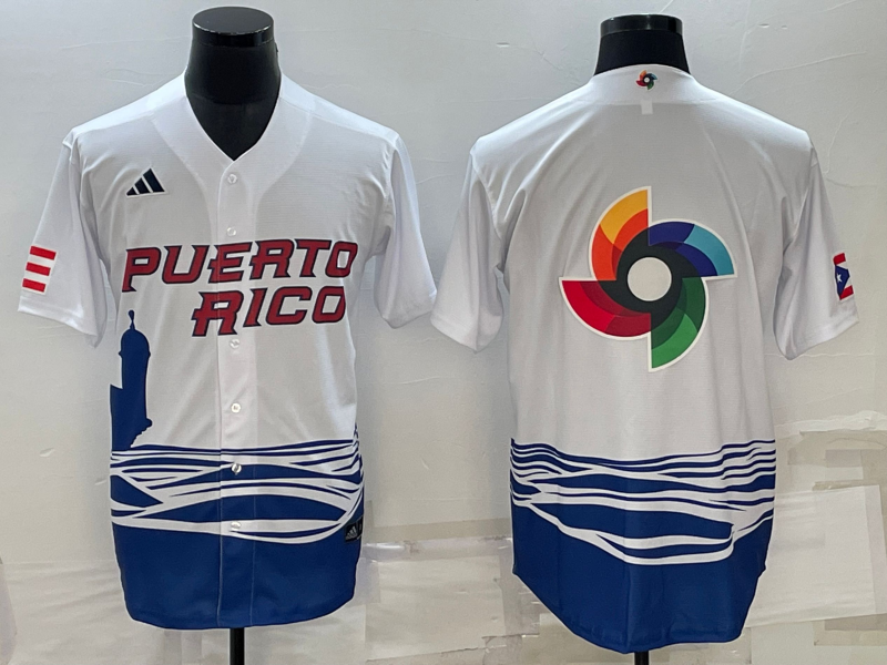 Men's 2023 World Baseball Classic Puerto Rico White Jersey1 baseball jersey product view 1