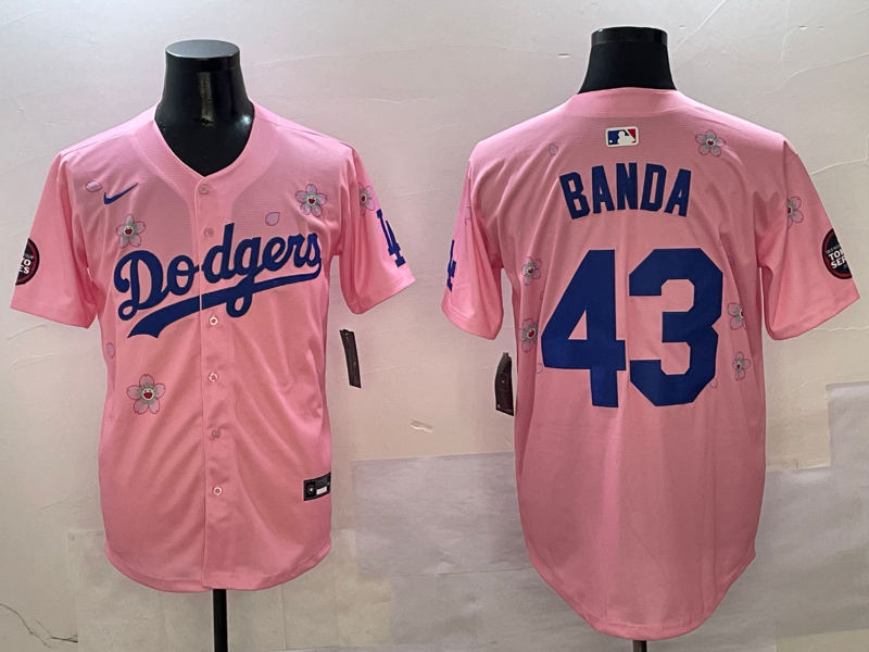 Men's Los Angeles Dodgers Anthony Banda #43 Pink Game Jersey1 baseball jersey product view 1