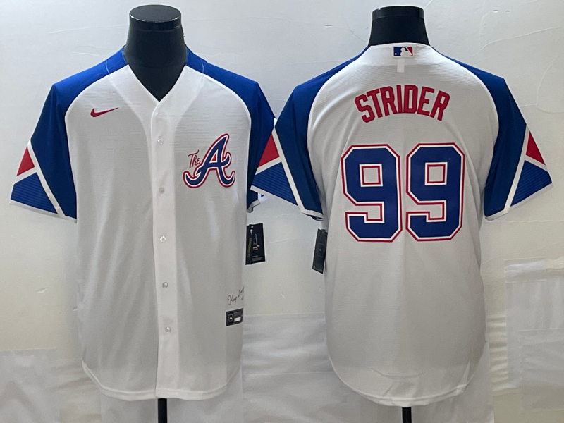 Men's Atlanta Braves Spencer Strider #99 White 2023 City Connect Replica Player Jersey baseball jersey product view 1
