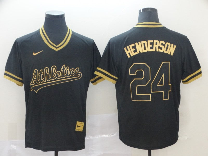 Men's Oakland Athletics Rickey Henderson #24 Black Replica Baseball Jersey1 baseball jersey product view 1