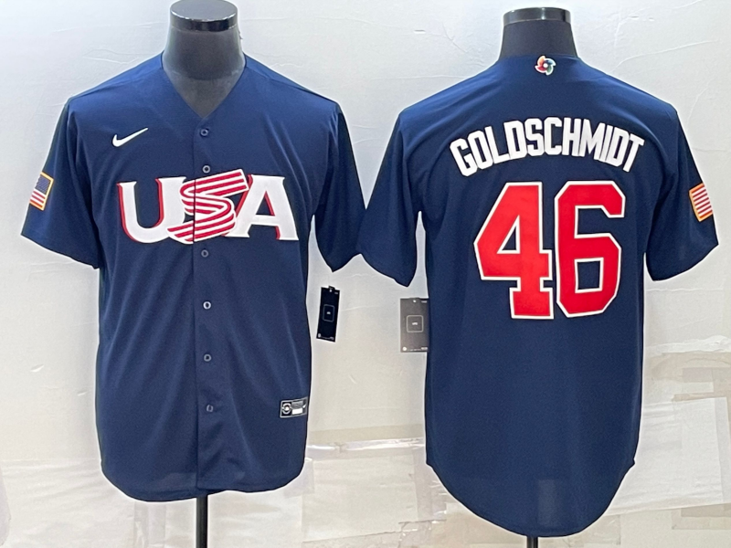 Men's 2023 World Baseball Classic #46 Paul Goldschmidt USA Navy Jersey1 baseball jersey product view 1