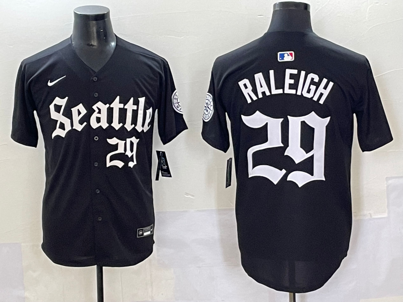 Men's Seattle Mariners Cal Raleigh #29 Black Replica Player Jersey baseball jersey product view 1