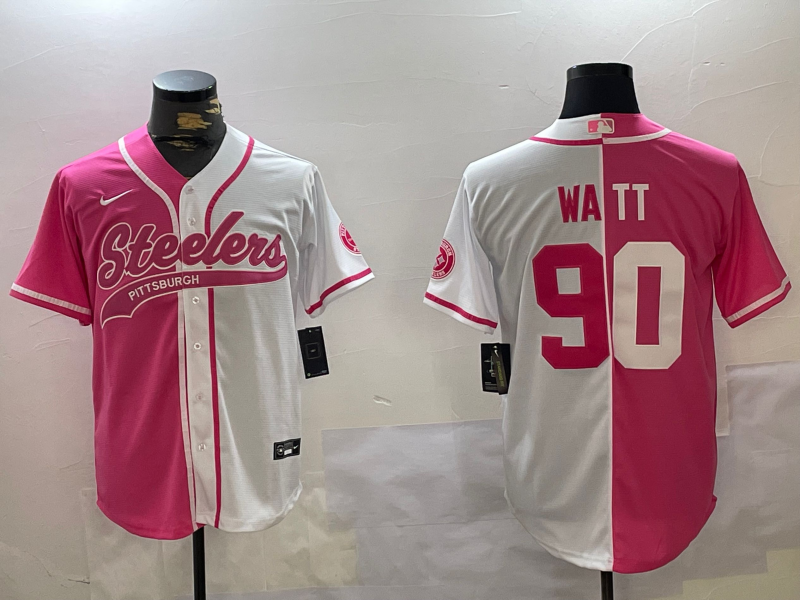 Men's Pittsburgh Steelers T.J. Watt #90 Pink/White Game Jersey1 football jersey product view 1