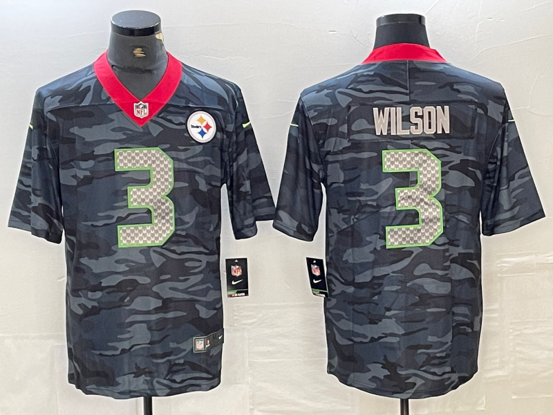 Men's Pittsburgh Steelers Russell Wilson #3 Grey Camouflage Game Jersey1 football jersey product view 1