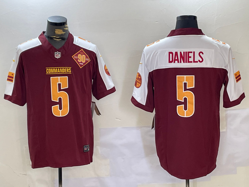 Men's Washington Commanders Jayden Daniels #5 Burgundy Player Game Jersey1 football jersey product view 1
