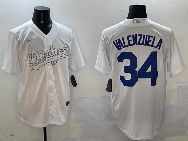 Men's Los Angeles Dodgers Fernando Valenzuela #34 White Game Jersey1 baseball jersey product view 1