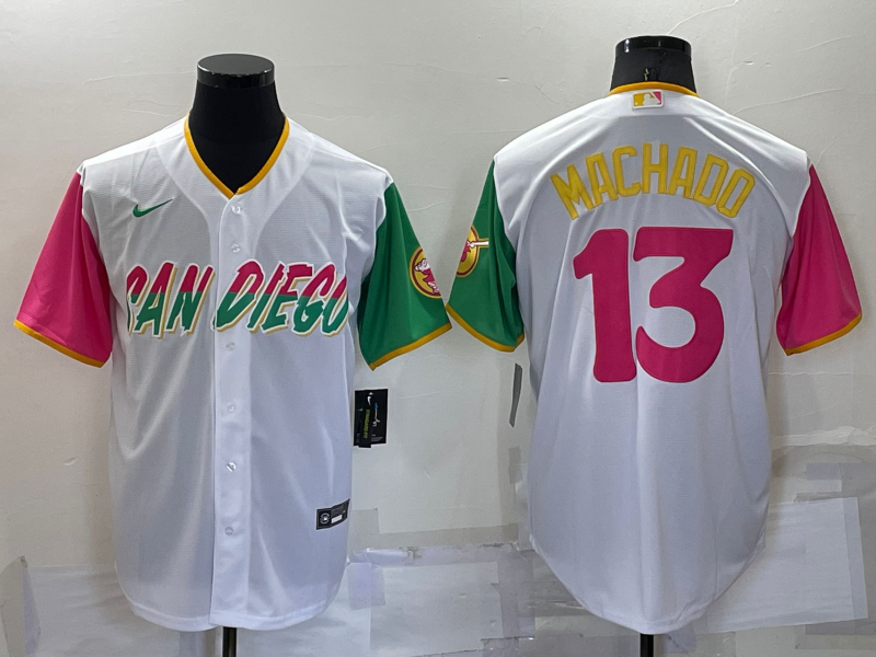 Men's San Diego Padres Manny Machado #13 White Player Game Jersey1 baseball jersey product view 1