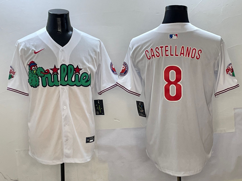 Men's Philadelphia Phillies Nick Castellanos #8 White Game Jersey1 baseball jersey product view 1
