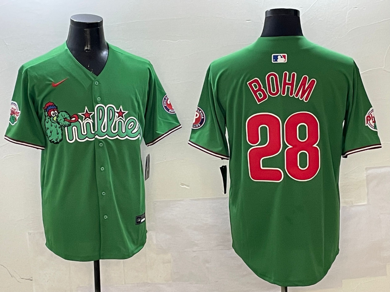 Men's Philadelphia Phillies Alec Bohm #28 Green Replica Team Jersey1 baseball jersey product view 1