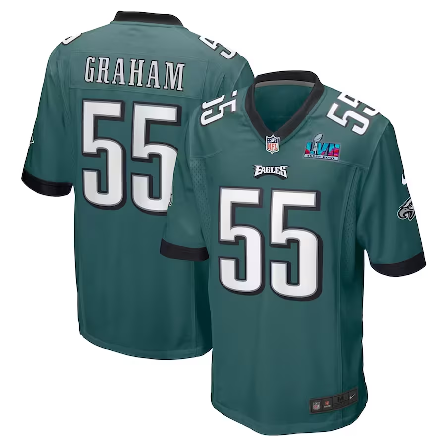 Men's Philadelphia Eagles Brandon Graham #55 Midnight Green Super Bowl LVII Patch Game Jersey1 football jersey product view 1