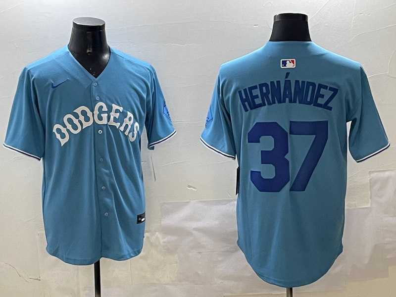 Men's Los Angeles Dodgers Teoscar Hernandez #37 Light Blue Replica Player Jersey1 baseball jersey product view 1