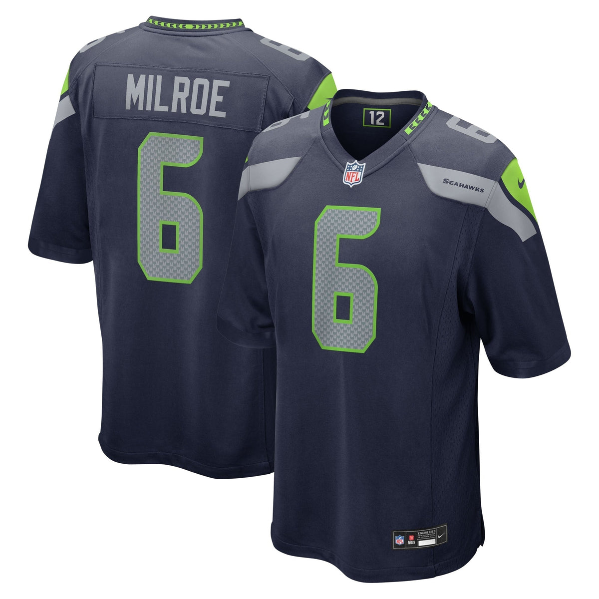 Men's Seattle Seahawks Jalen Milroe Nike College Navy 2025 NFL Draft Game Jersey football jersey product view 1