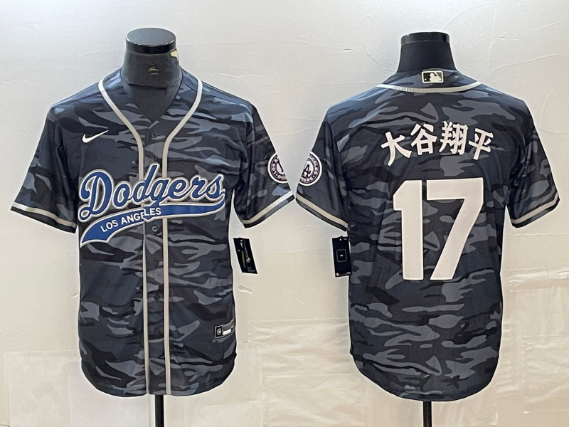Men's Los Angeles Dodgers Shohei Ohtani #17 Grey Camouflage Game Jersey1 Joint Edition baseball jersey product view 1