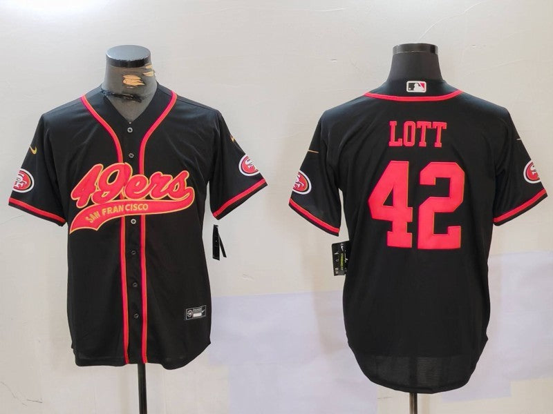 Men's San Francisco 49ers Ronnie Lott #42 Black Game Player Jersey1 football jersey product view 1