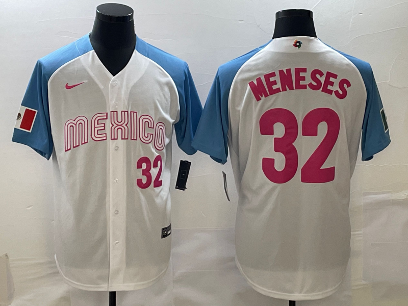Men's 2023 World Baseball Classic #32 Joey Meneses Mexico White Jersey1 baseball jersey product view 1