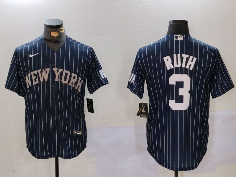 Men's New York Yankees Babe Ruth #3 Navy Player Jersey1 baseball jersey product view 1