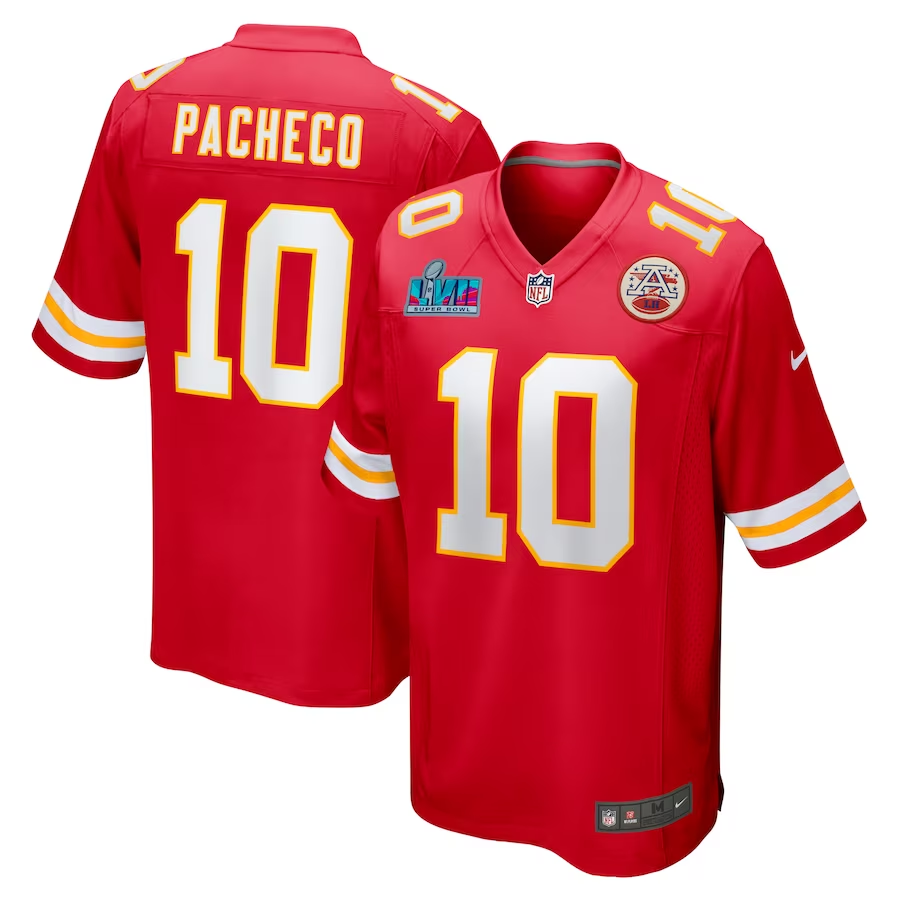 Men's Kansas City Chiefs Isiah Pacheco #10 Red Super Bowl LVII Patch Game Jersey1 football jersey product view 1