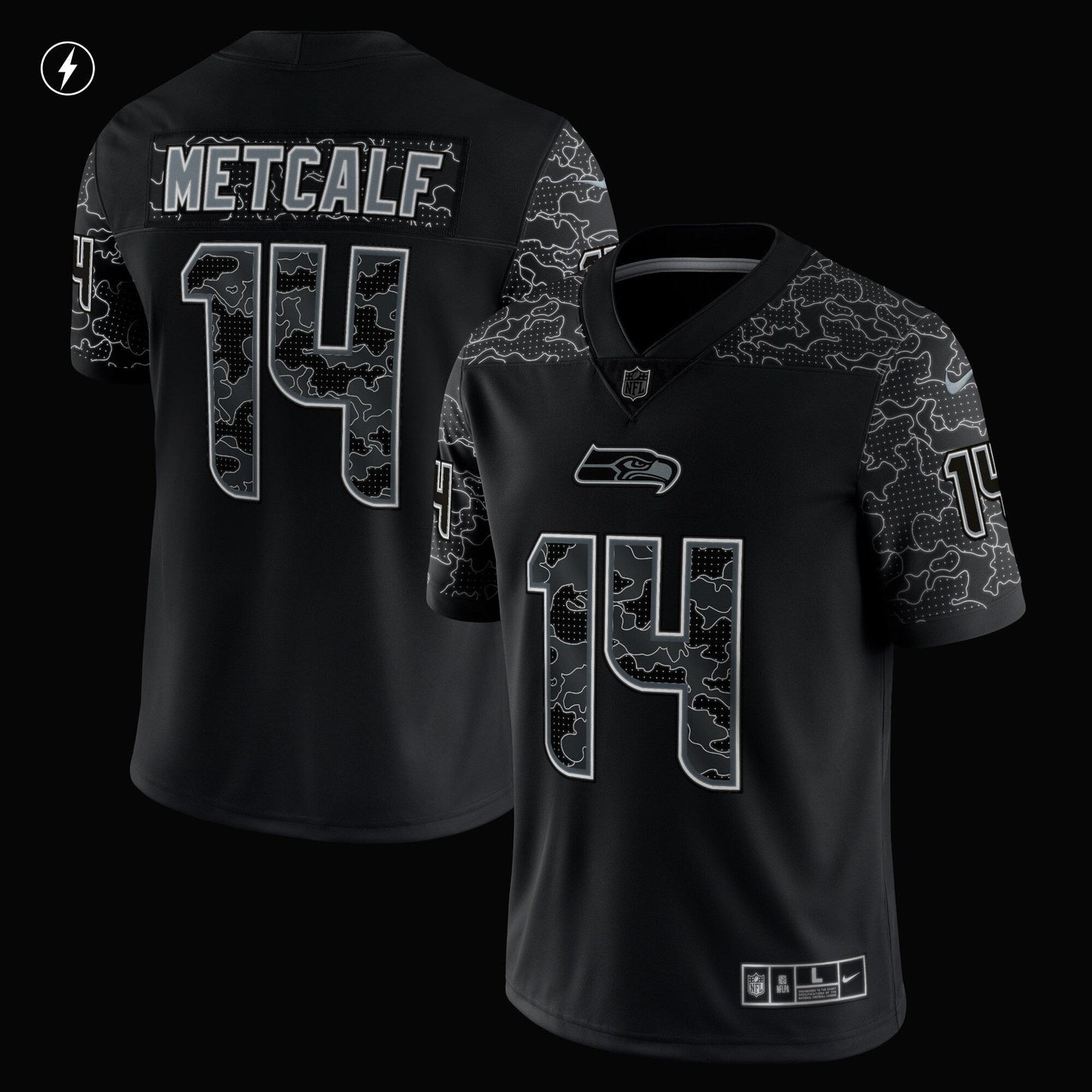 DK Metcalf Seattle Seahawks Nike RFLCTV Limited Jersey - Black football jersey product view 2