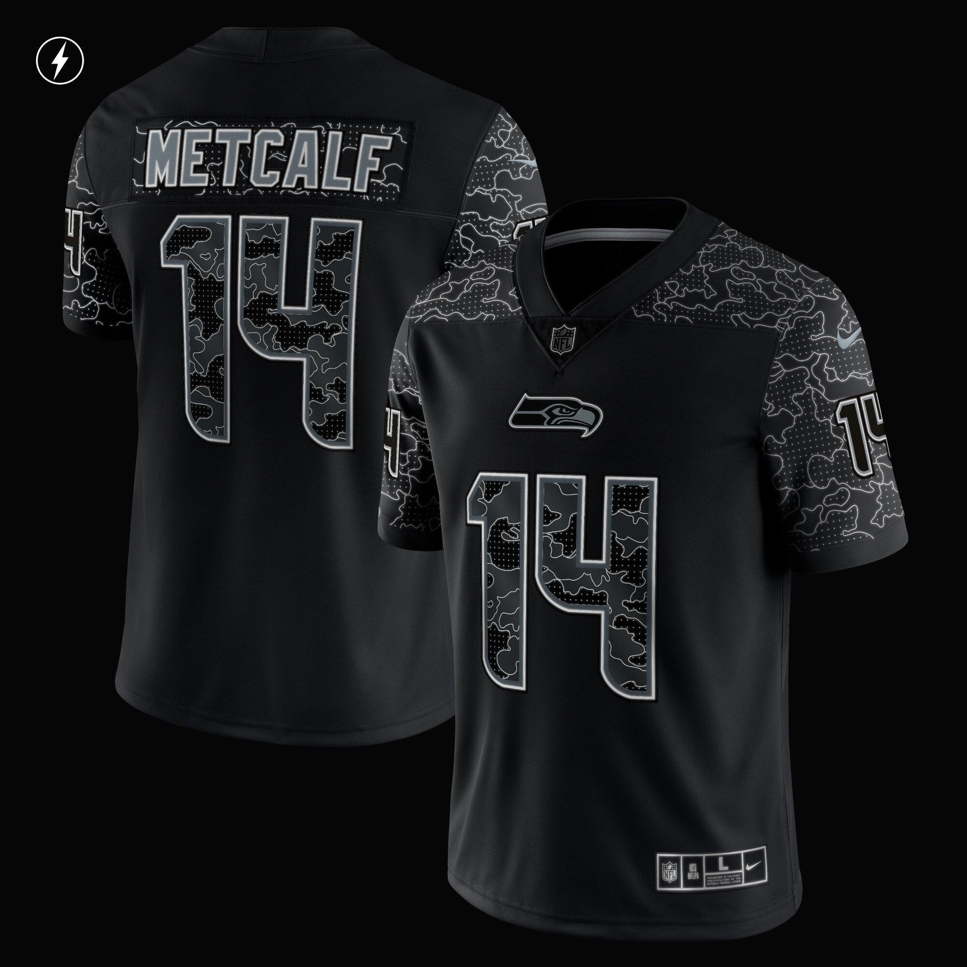 DK Metcalf Seattle Seahawks Nike RFLCTV Limited Jersey - Black football jersey product view 2