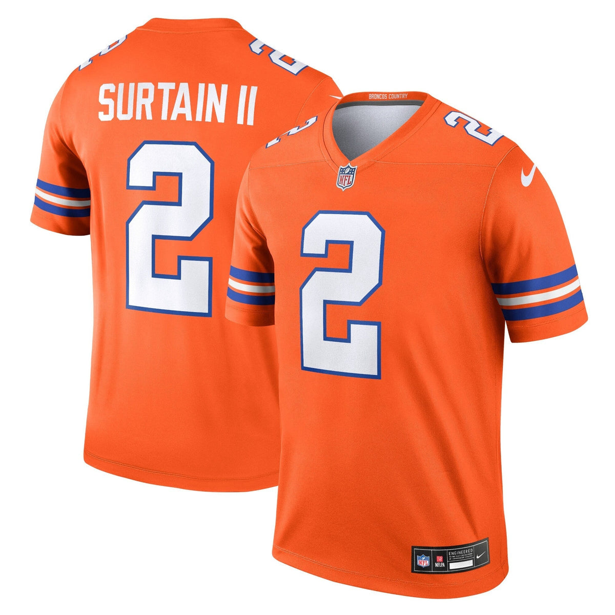 Patrick Surtain II Denver Broncos Nike Mile High Collection 1977 Throwback Legend Jersey - Orange football jersey product view 1
