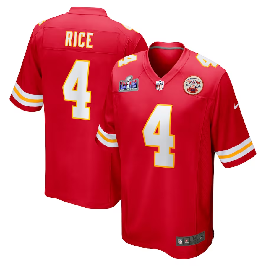 Men's Kansas City Chiefs Rashee Rice #4 Red Super Bowl LVIII Game Jersey1 football jersey product view 1