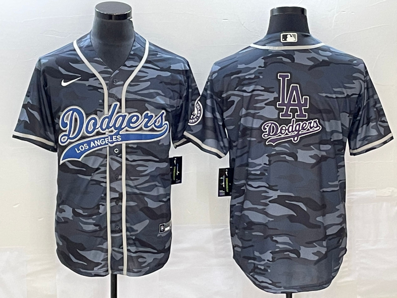 Men's Los Angeles Dodgers Grey Camouflage Team Jersey1 Joint Edition baseball jersey product view 1