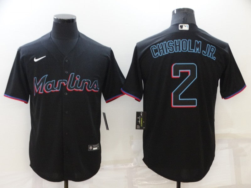 Men's Miami Marlins Jazz Chisholm Jr. #2 Black Replica Baseball Jersey1 baseball jersey product view 1