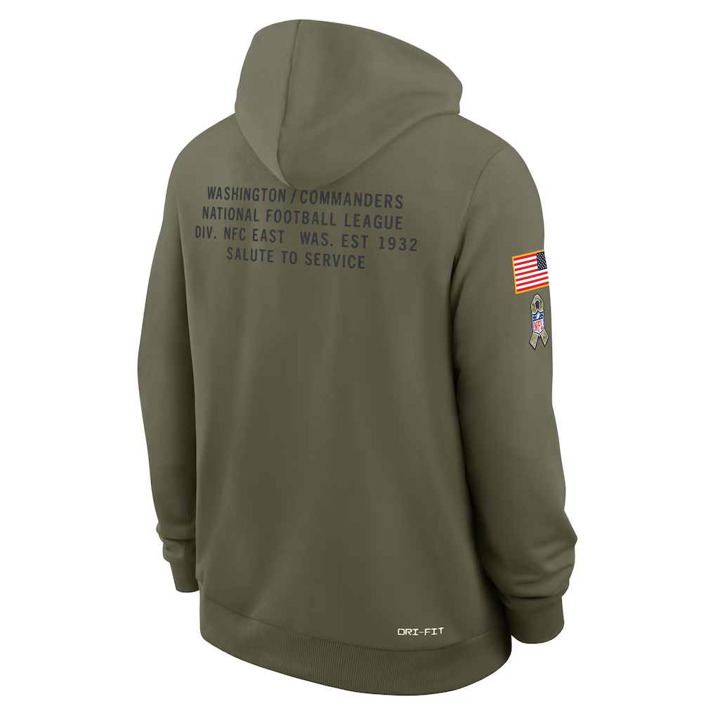 Men's Washington Commanders Nike Olive 2025 Salute to Service Sideline Standard Issue Dri-FIT Hoodie football jersey product view 2