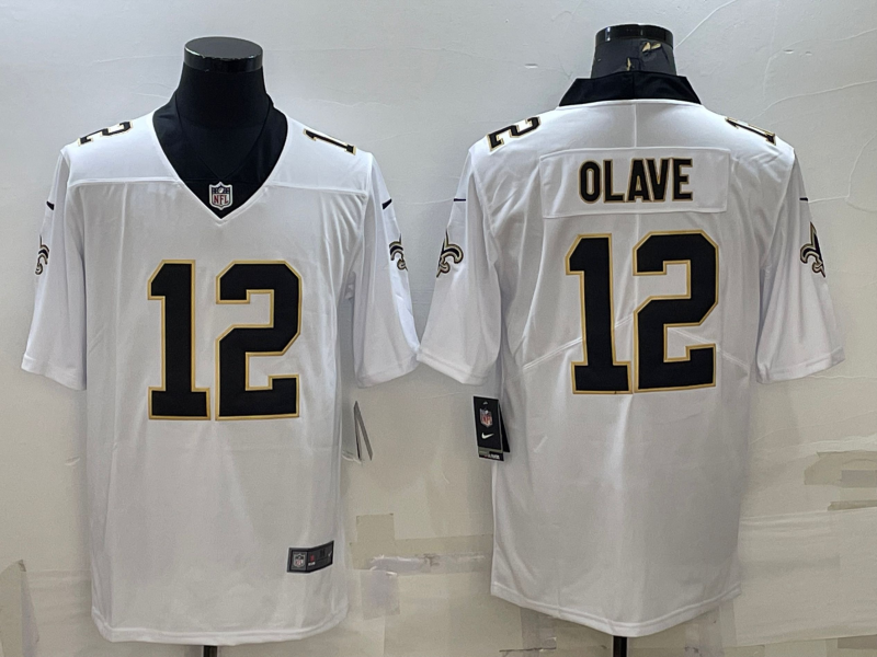 Men's New Orleans Saints Chris Olave #12 White Game Jersey1 football jersey product view 1