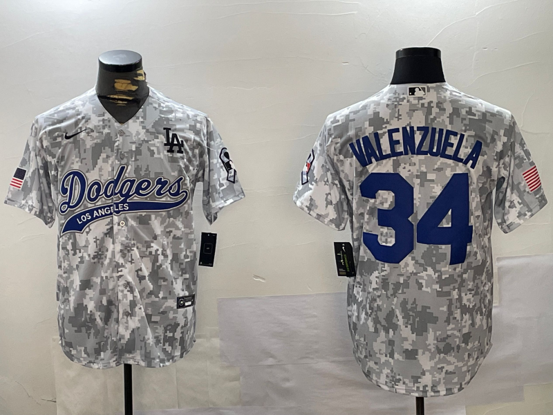 Men's Los Angeles Dodgers Fernando Valenzuela #34 Arctic Camo 2024 Salute to Service Limited Jersey1 baseball jersey product view 1