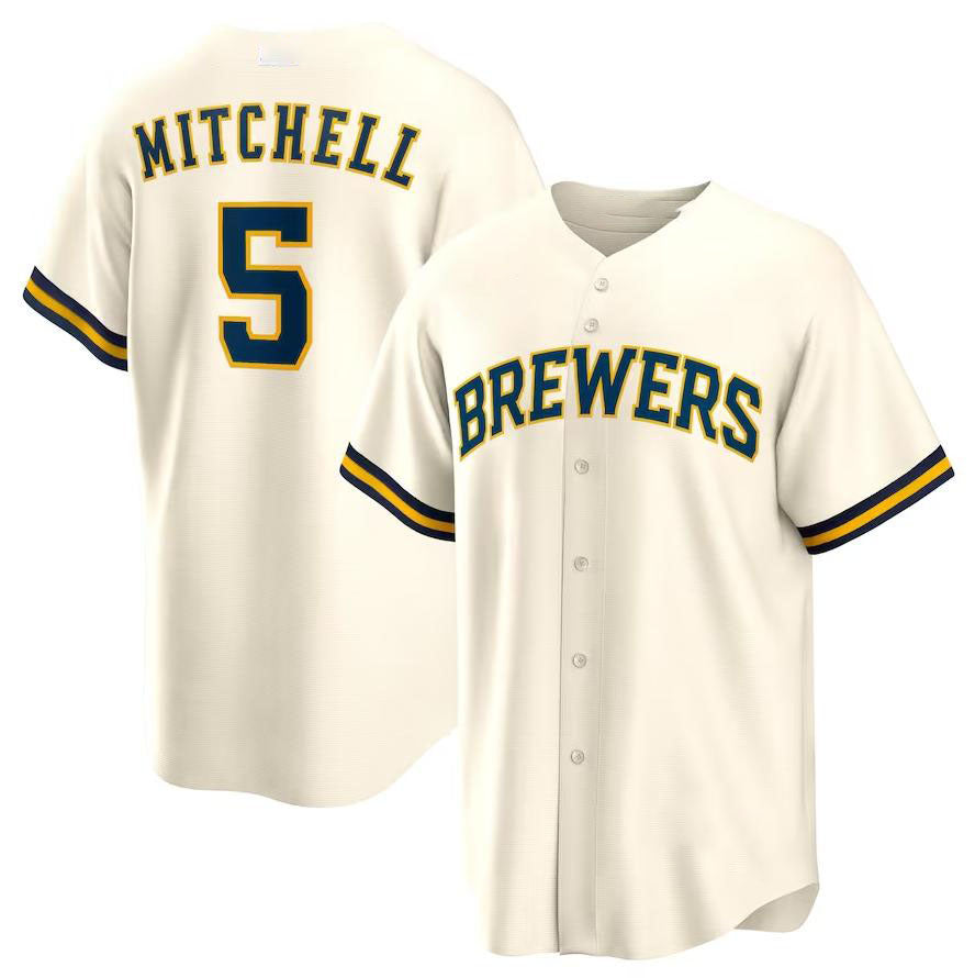 Milwaukee Brewers #5 Garrett Mitchell Cream Alternate Replica Player Jersey Baseball Jerseys baseball jersey product view 1