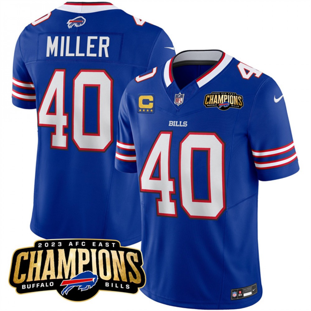 Men's Buffalo Bills #40 Von Miller Blue 2023 F.U.S.E. AFC East Champions With 4-star C Ptach Stitched Football Jersey football jersey product view 1