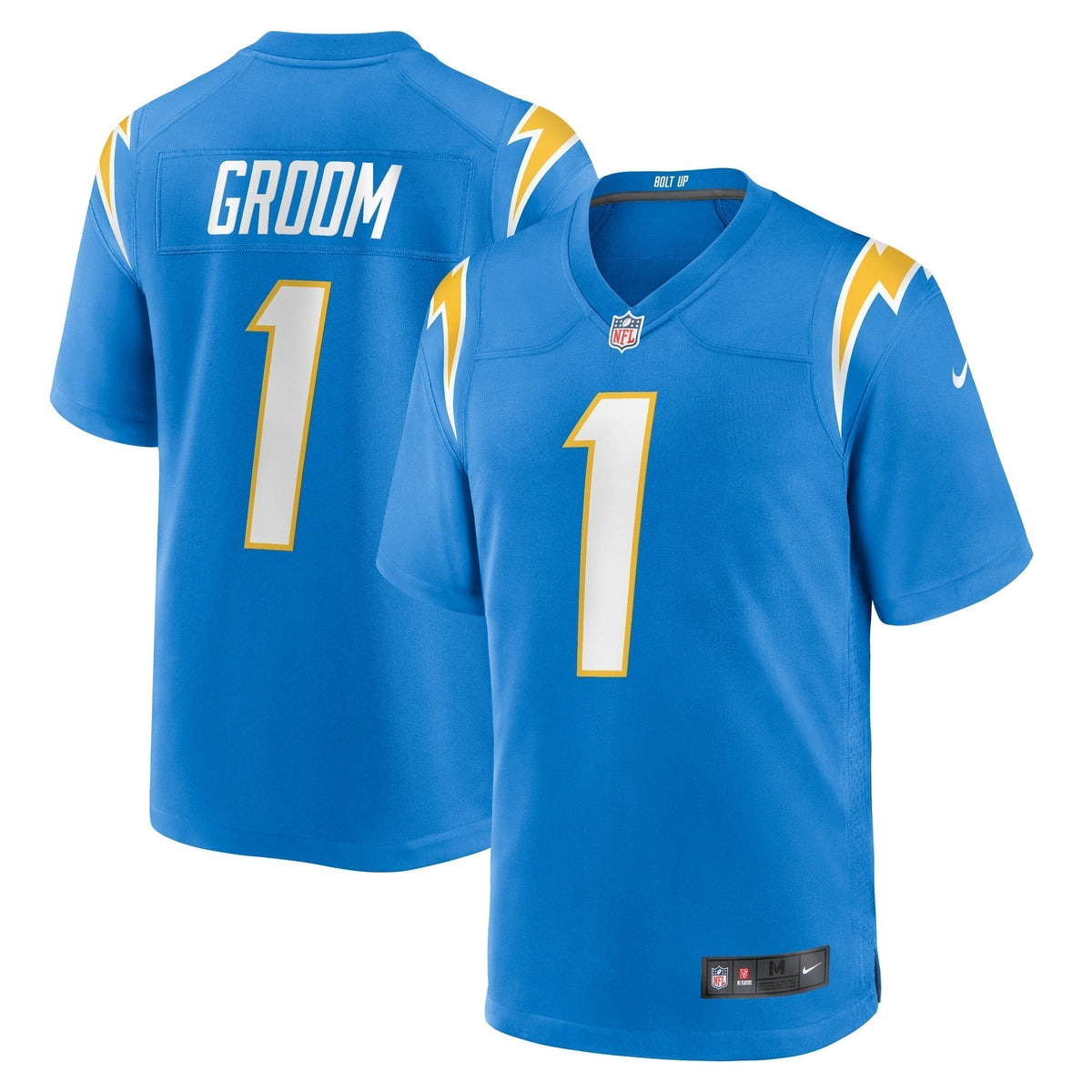 Number 1 Groom Los Angeles Chargers Nike Game Jersey - Powder Blue football jersey product view 1