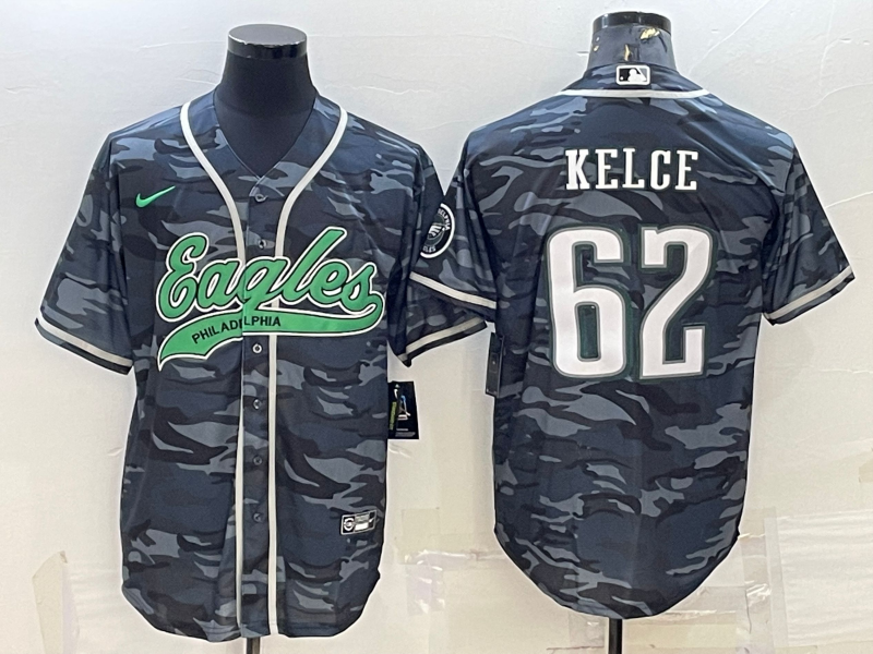 Men's Philadelphia Eagles Jason Kelce #62 Grey Camouflage Game Jersey1 Joint Edition football jersey product view 1